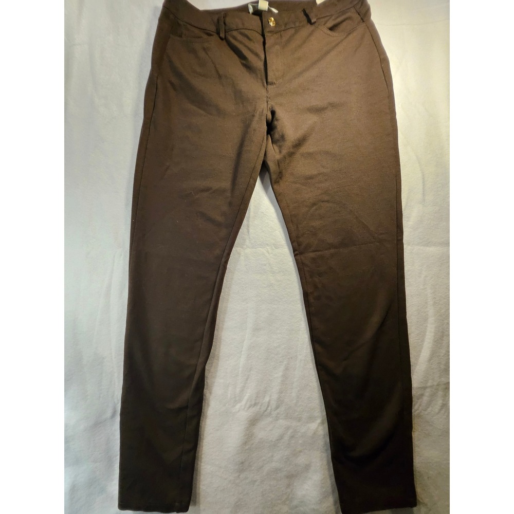 Michael Kors Womens Brown Skinny Stretch Pants Gold Logo Hardware Size 10 3016